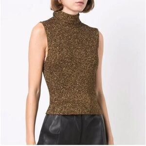 GANNI Metallic Sleeveless Roll Neck Sweater Top